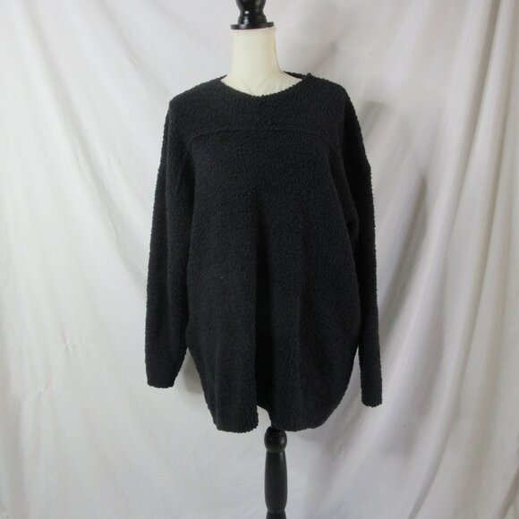 Skims Cozy Knit V Neck Mini Dress Long Sleeve Black Sherpa Tunic Size Large/XL - Picture 7 of 7